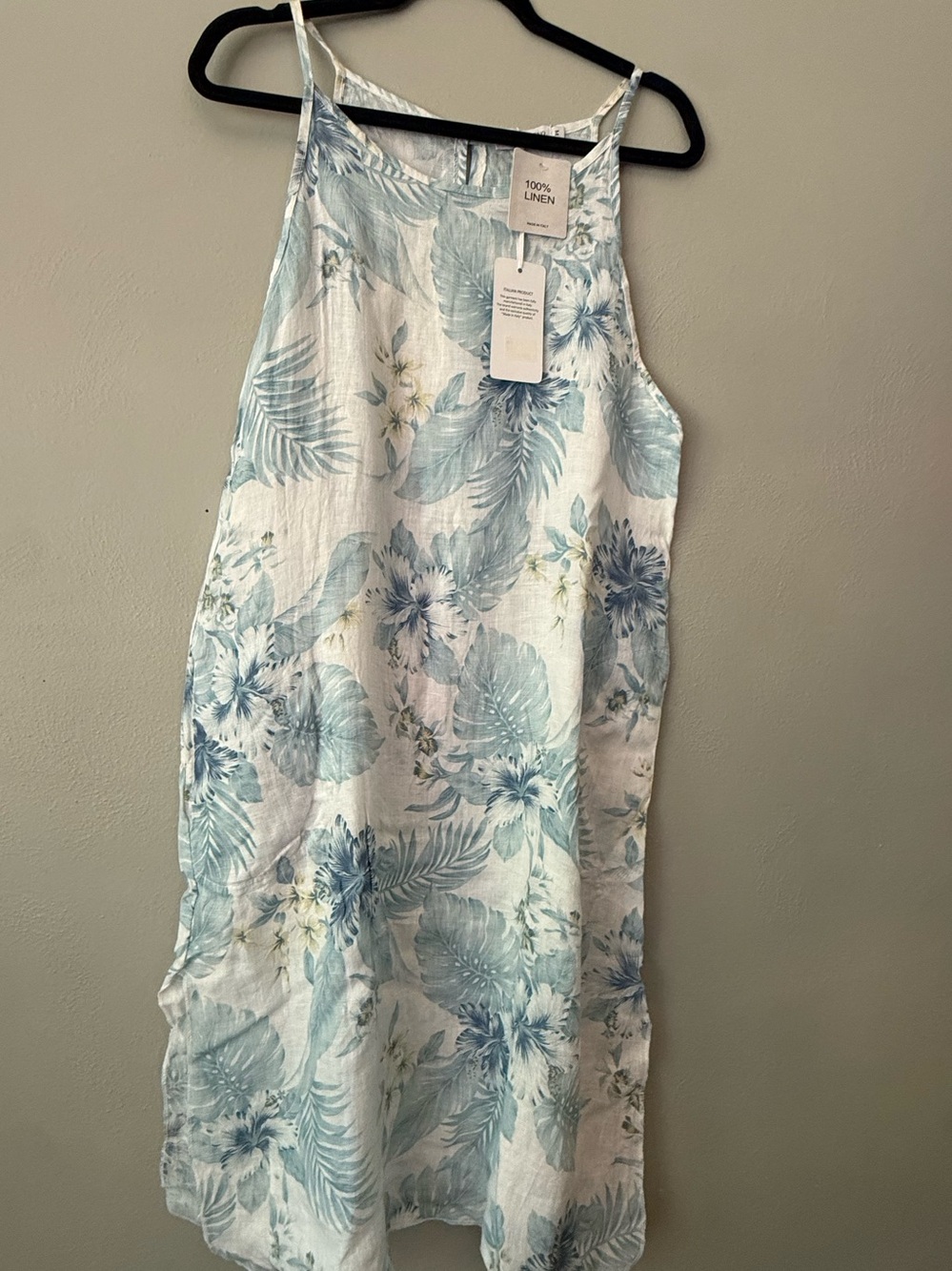Lungo L’Arno 100% Linen Blue Floral Dress - Picture 5 of 7